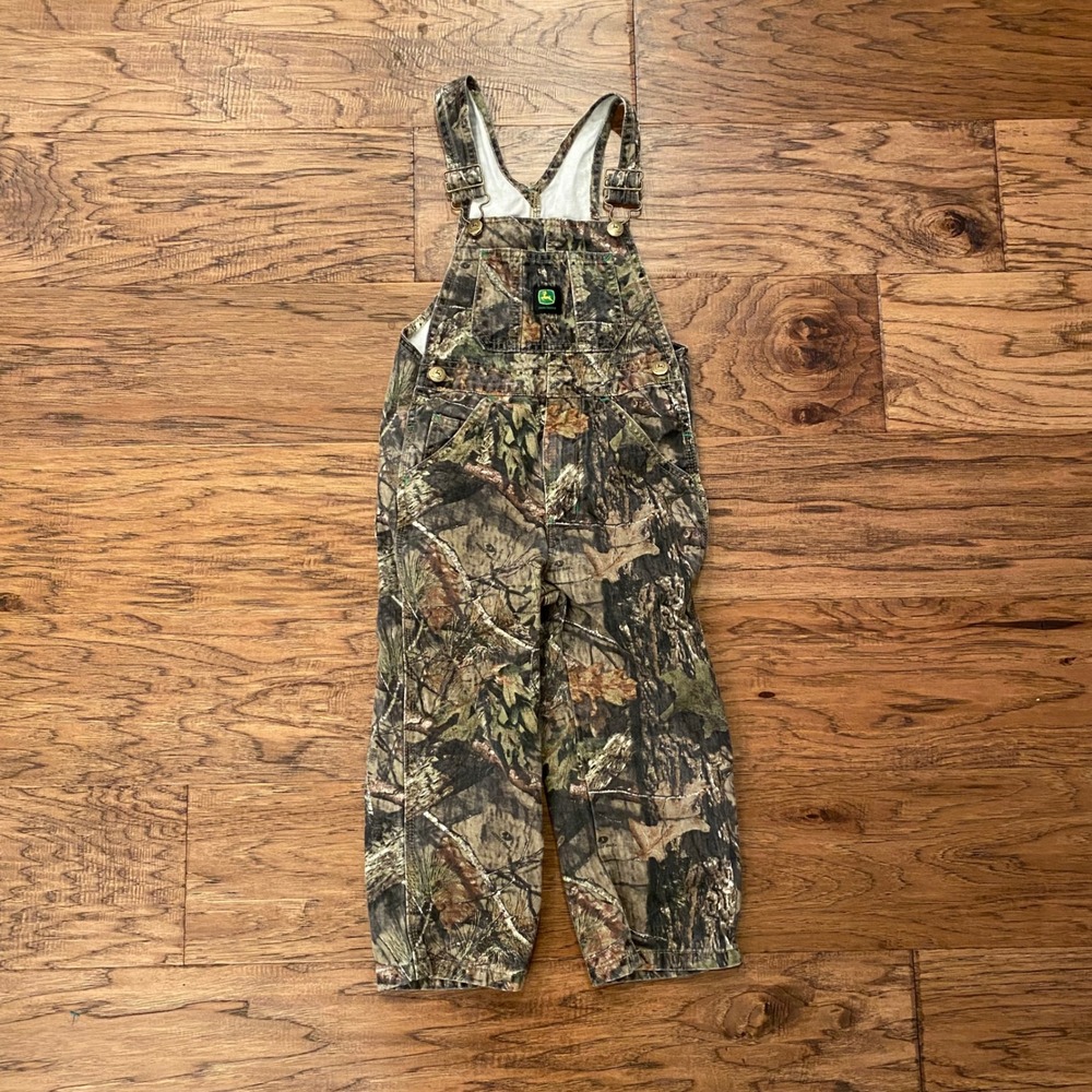 John Deere Overalls Kids Size 5 Camo Mossy Oak Break-Up Cotton Bibs